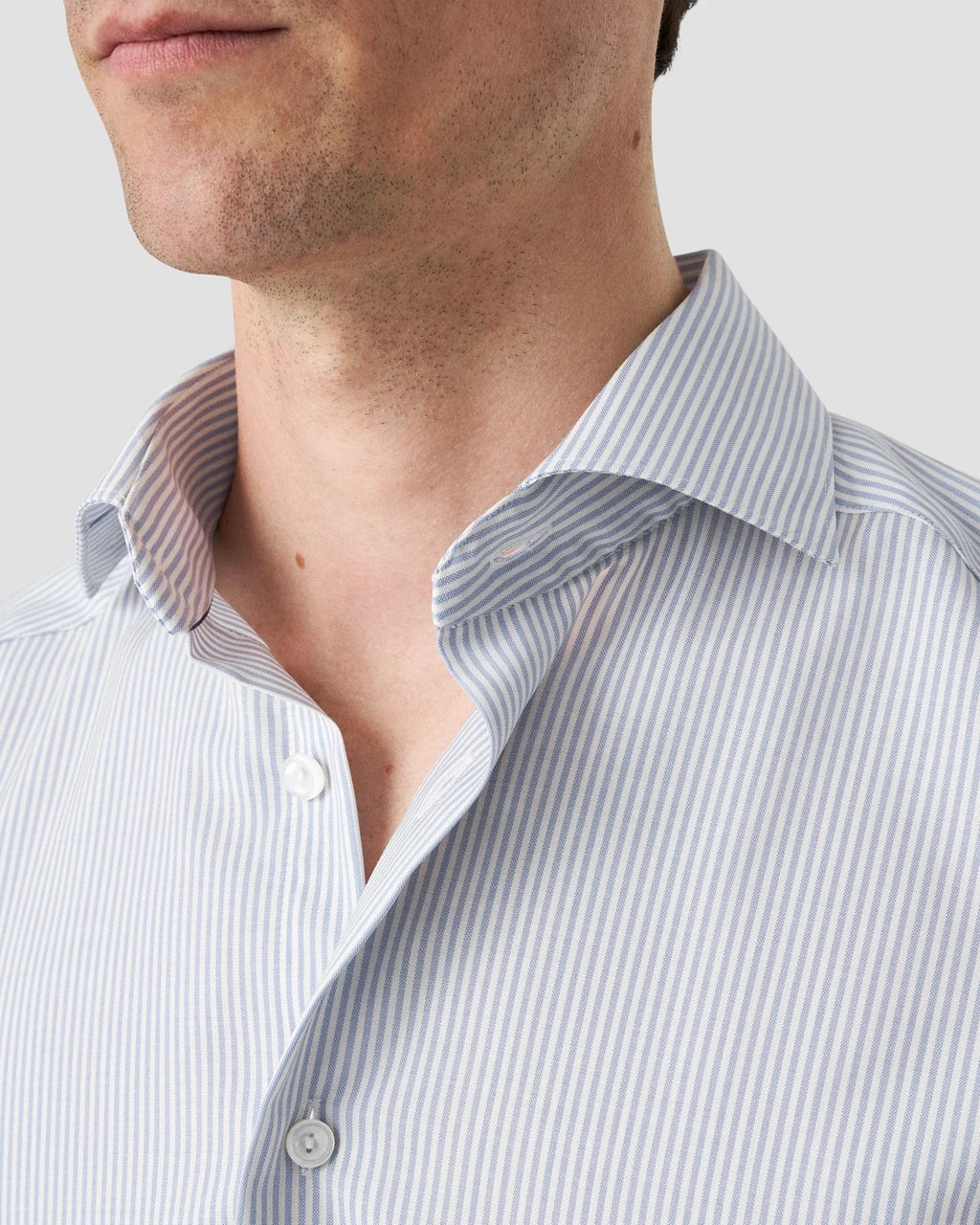 Mavi Bengal Çizgili Merino Yün Gömlek - Image 3