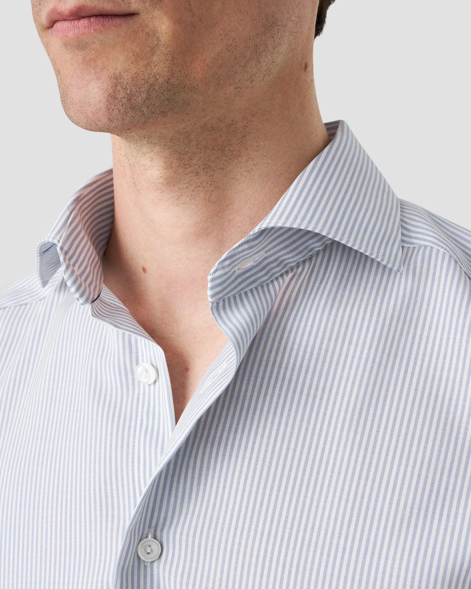 Mavi Bengal Çizgili Merino Yün Gömlek - Image 3