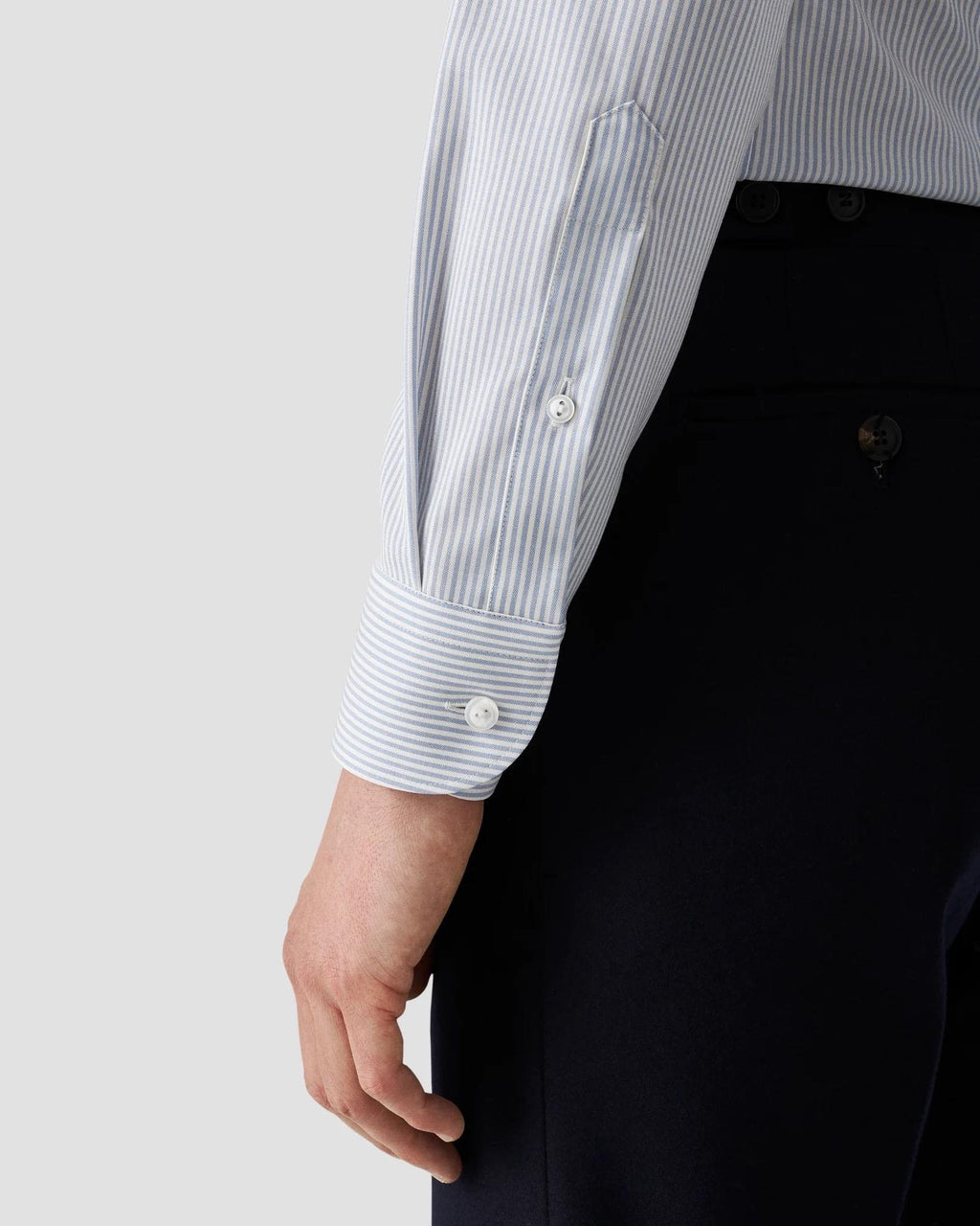 Mavi Bengal Çizgili Merino Yün Gömlek - Image 4