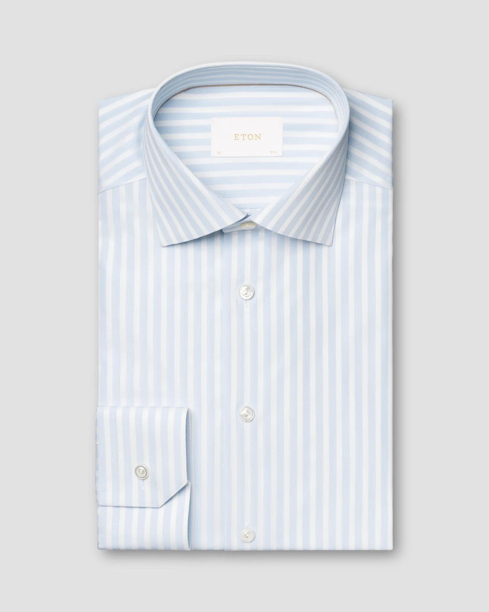 Mavi Beyaz Çizgili Elevated Pique Gömlek - Image 1
