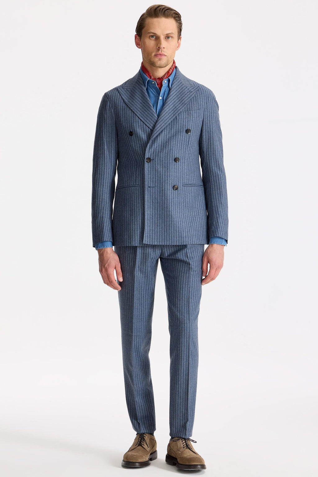 Mavi Çizgili Kruvaze Yün Takım Elbise - Image 3