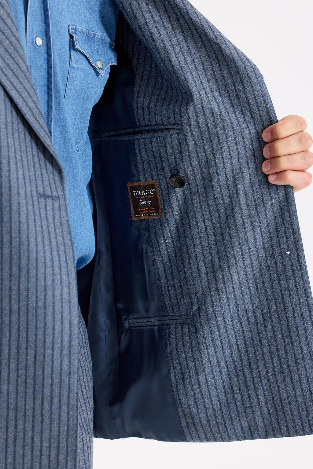 Mavi Çizgili Kruvaze Yün Takım Elbise - Image 4