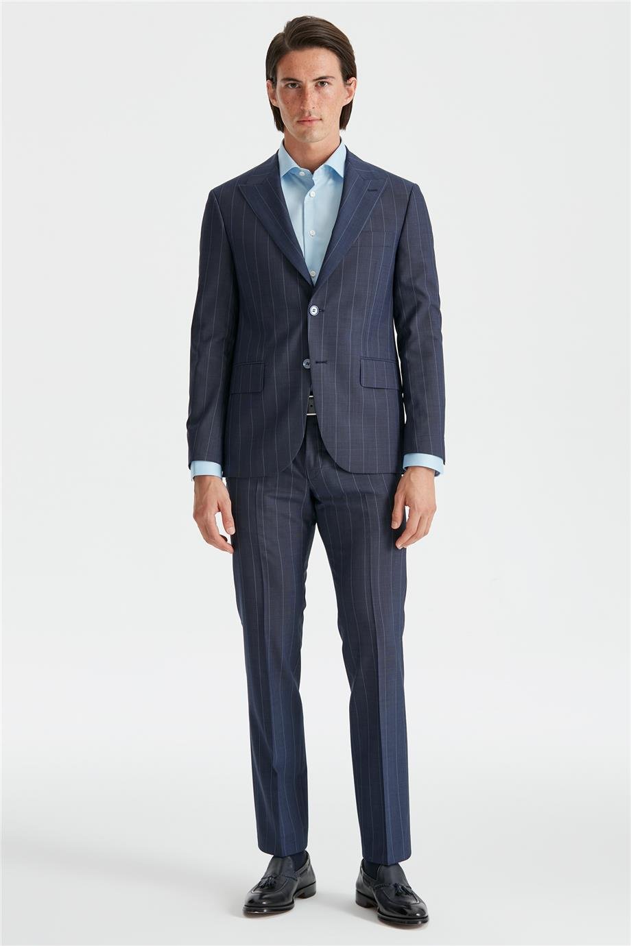 Mavi Çizgili Yün Takım Elbise - Image 4