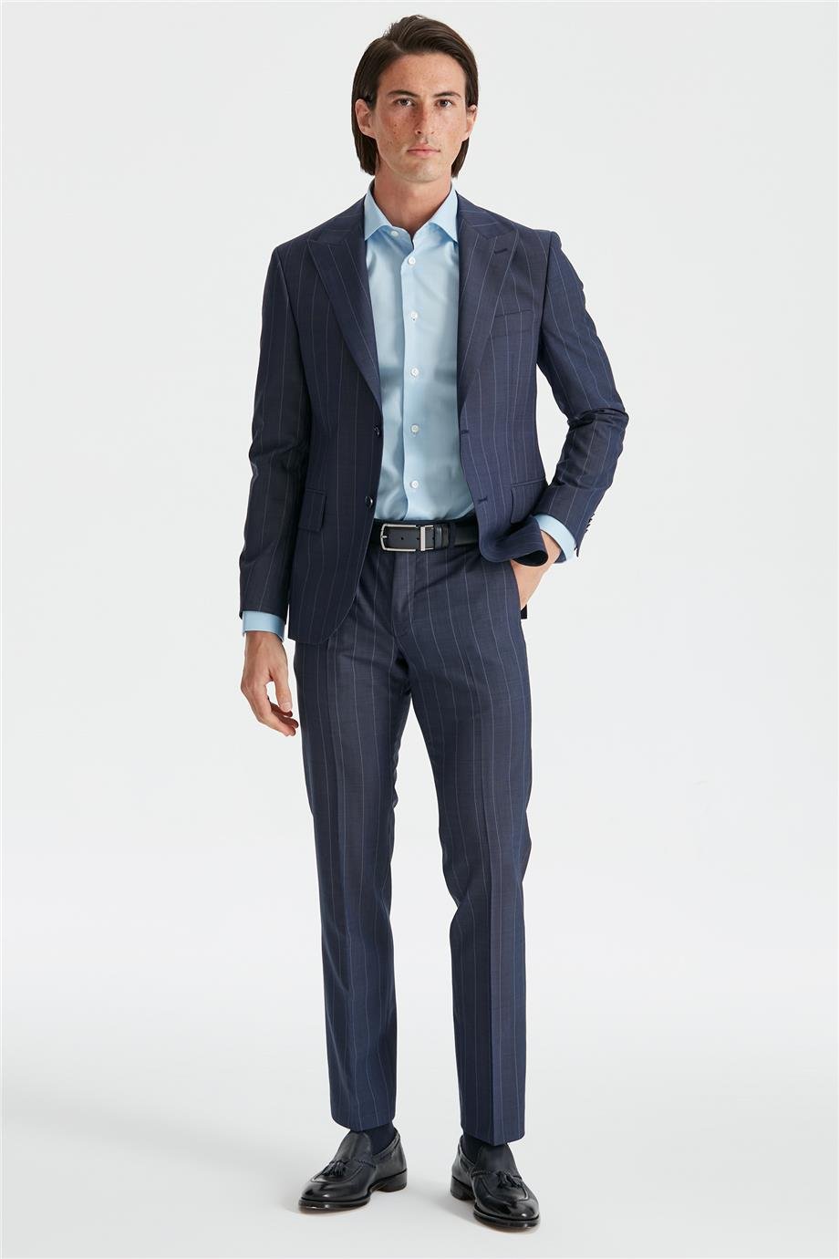 Mavi Çizgili Yün Takım Elbise - Image 2