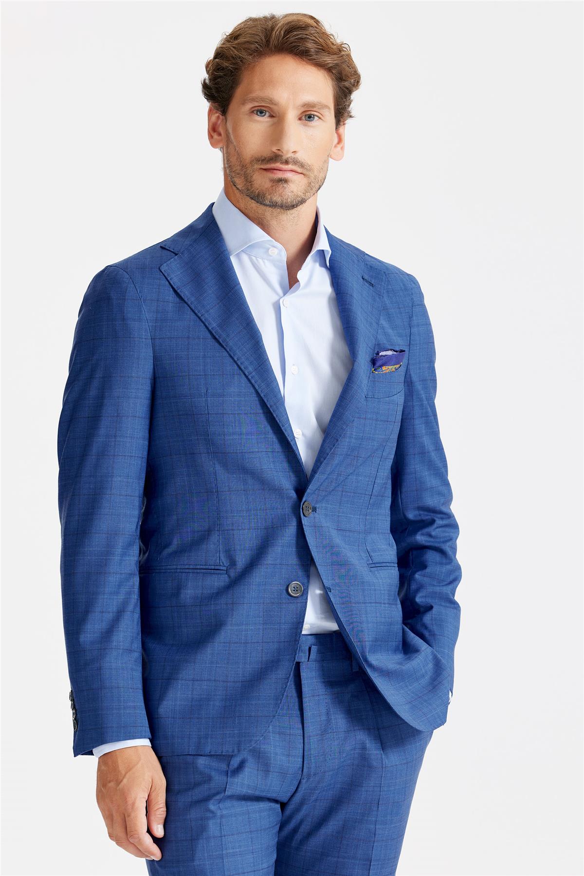 Mavi Ekoseli Yün Takım Elbise - Image 5