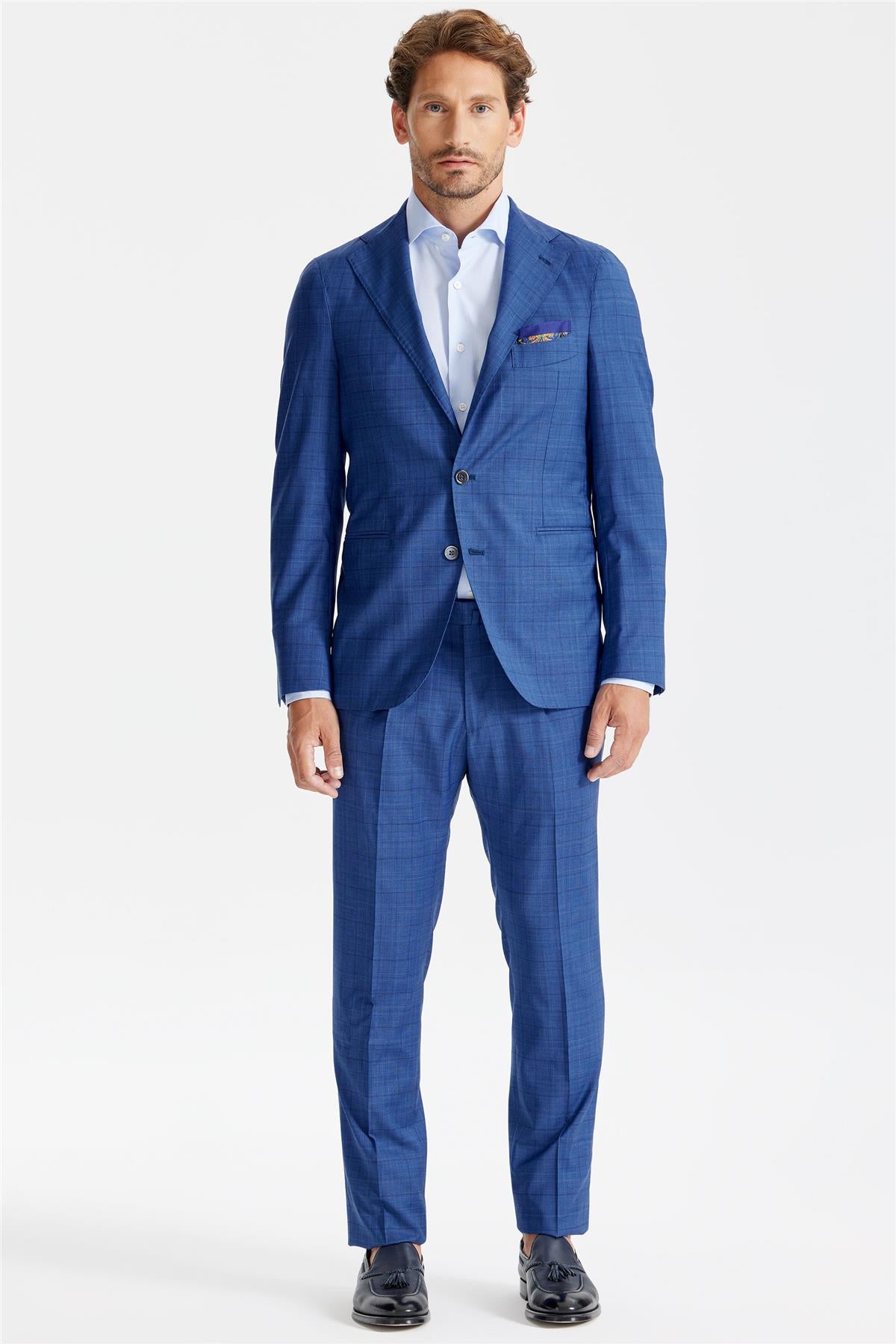 Mavi Ekoseli Yün Takım Elbise - Image 1