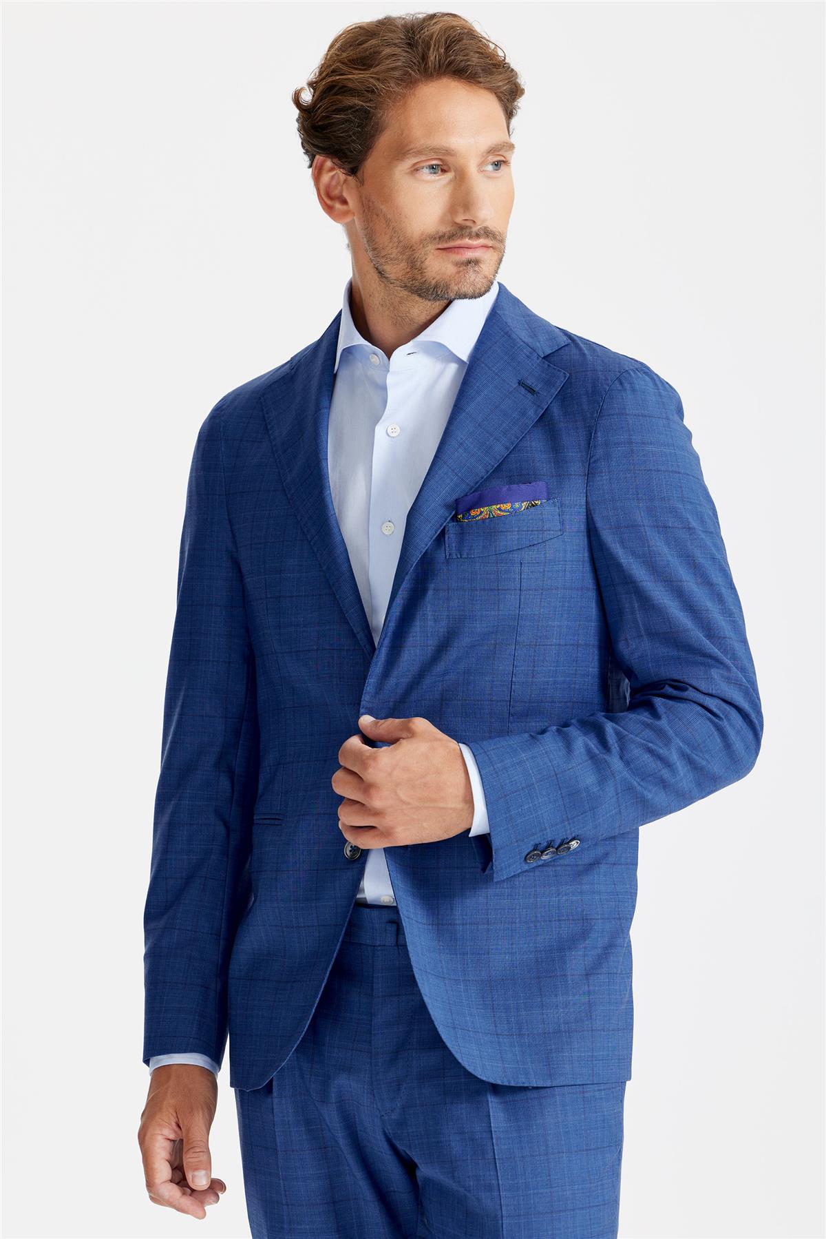 Mavi Ekoseli Yün Takım Elbise - Image 2