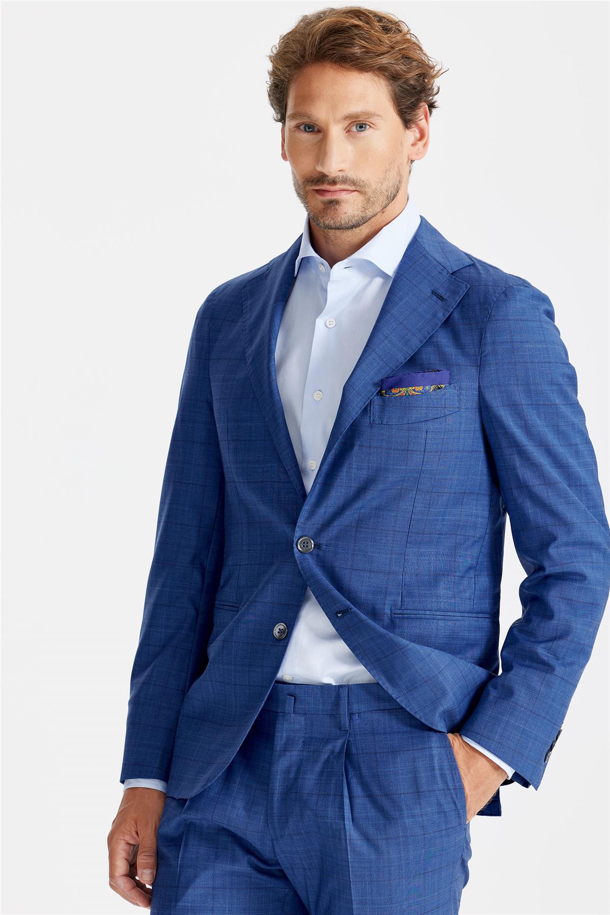 Mavi Ekoseli Yün Takım Elbise - Image 3