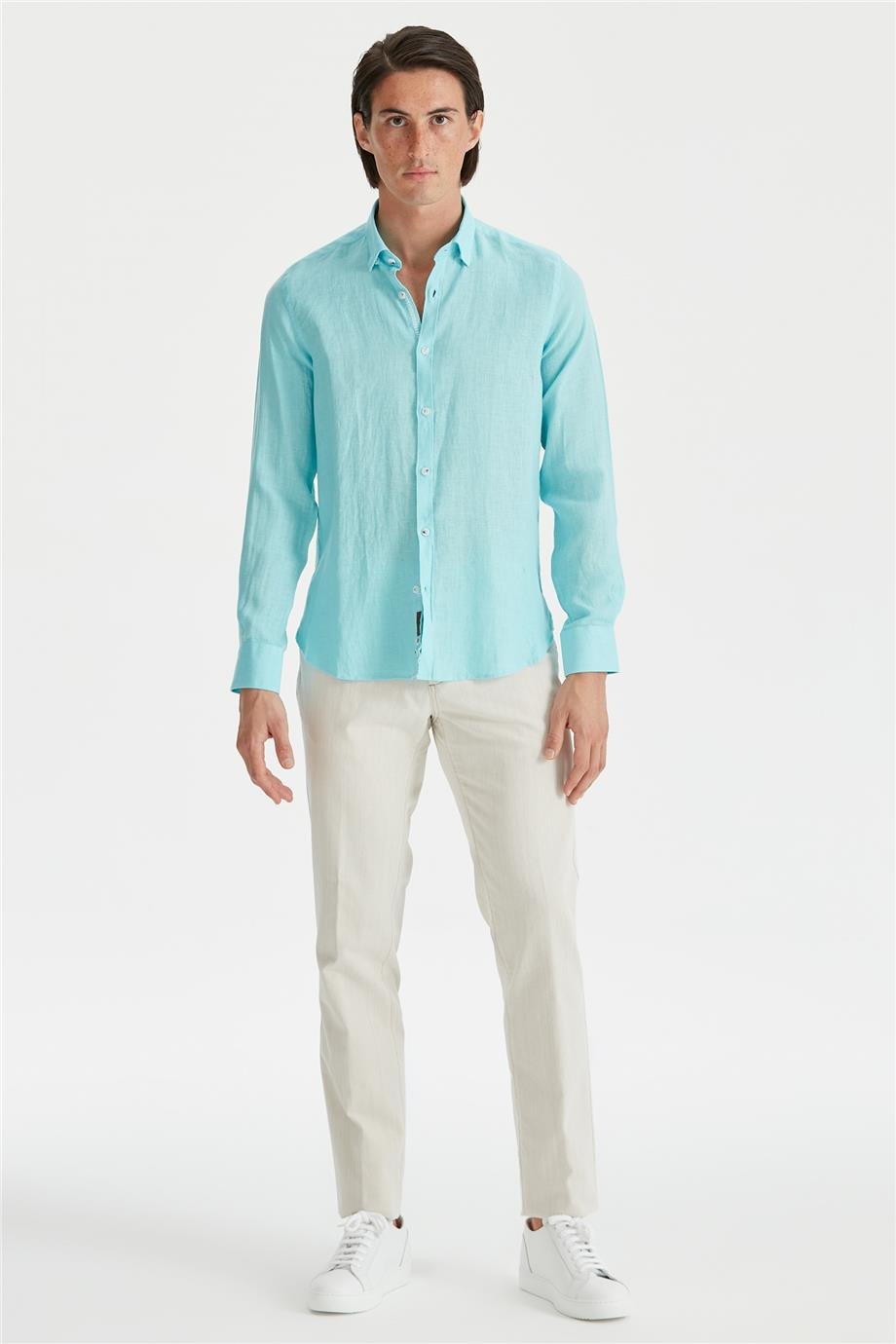 Mavi Erkek Keten Gömlek - Image 2