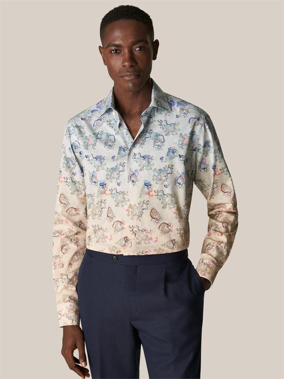 Mavi Gradyan Şal Desenli Pamuk Gömlek - Image 3