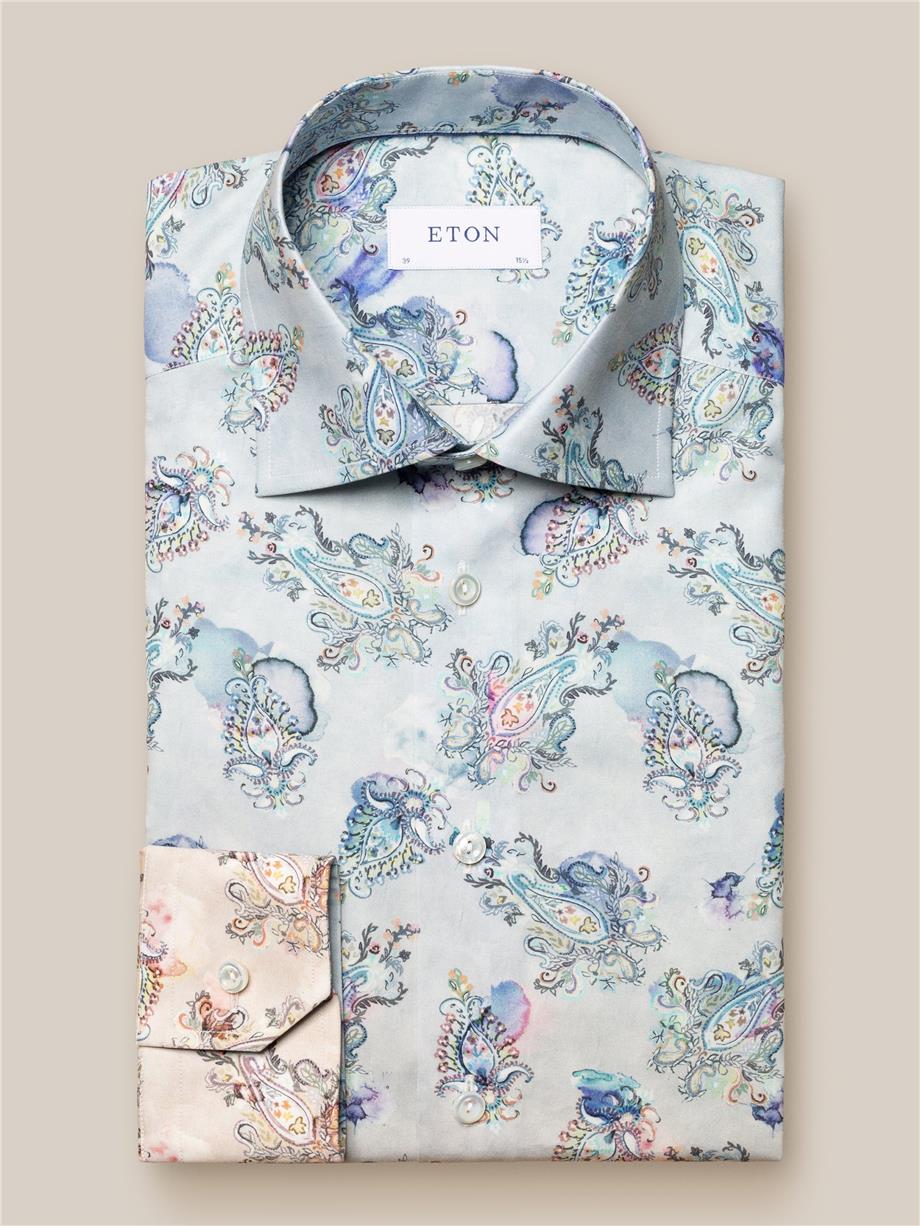 Mavi Gradyan Şal Desenli Pamuk Gömlek - Image 4