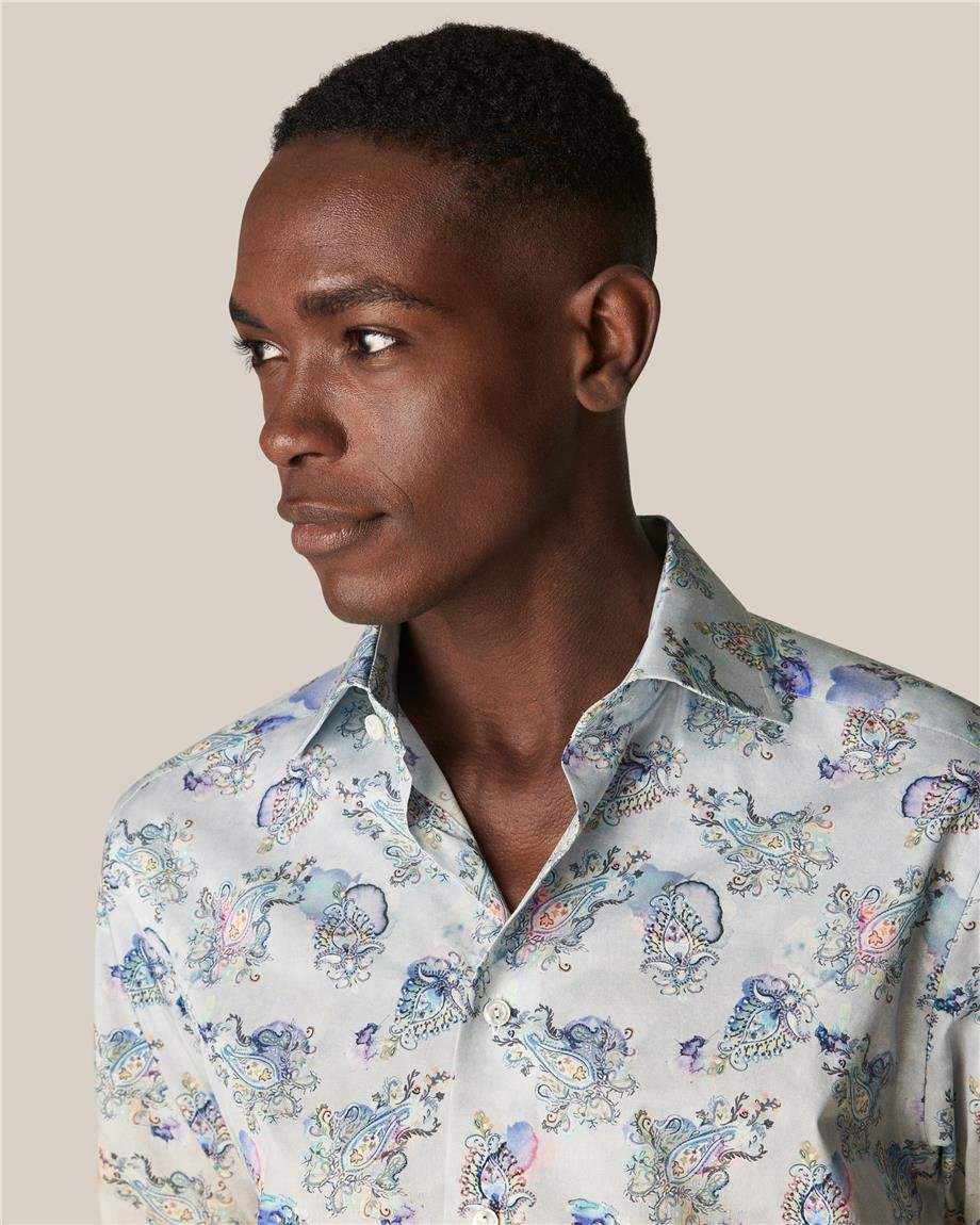 Mavi Gradyan Şal Desenli Pamuk Gömlek - Image 1