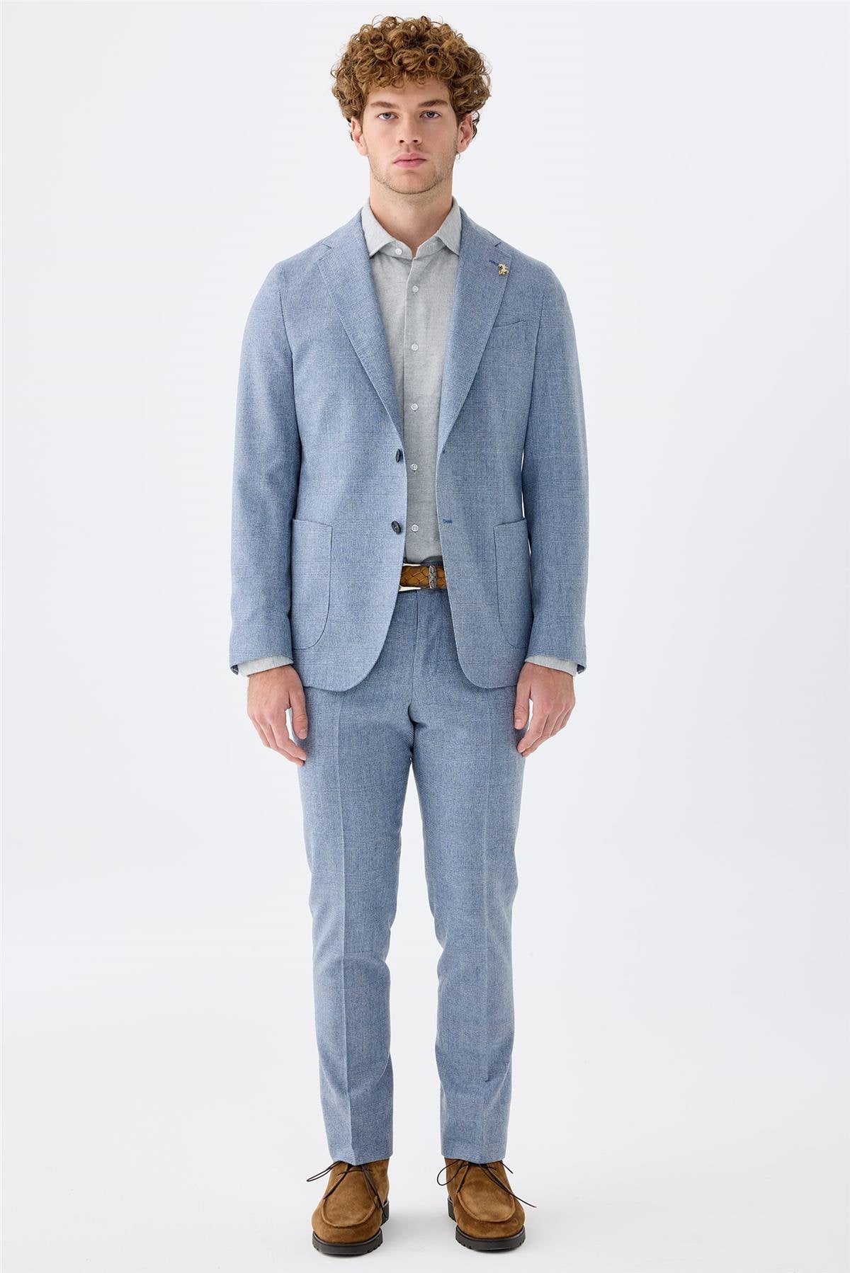 Mavi Kareli Yün Takım Elbise - Image 2