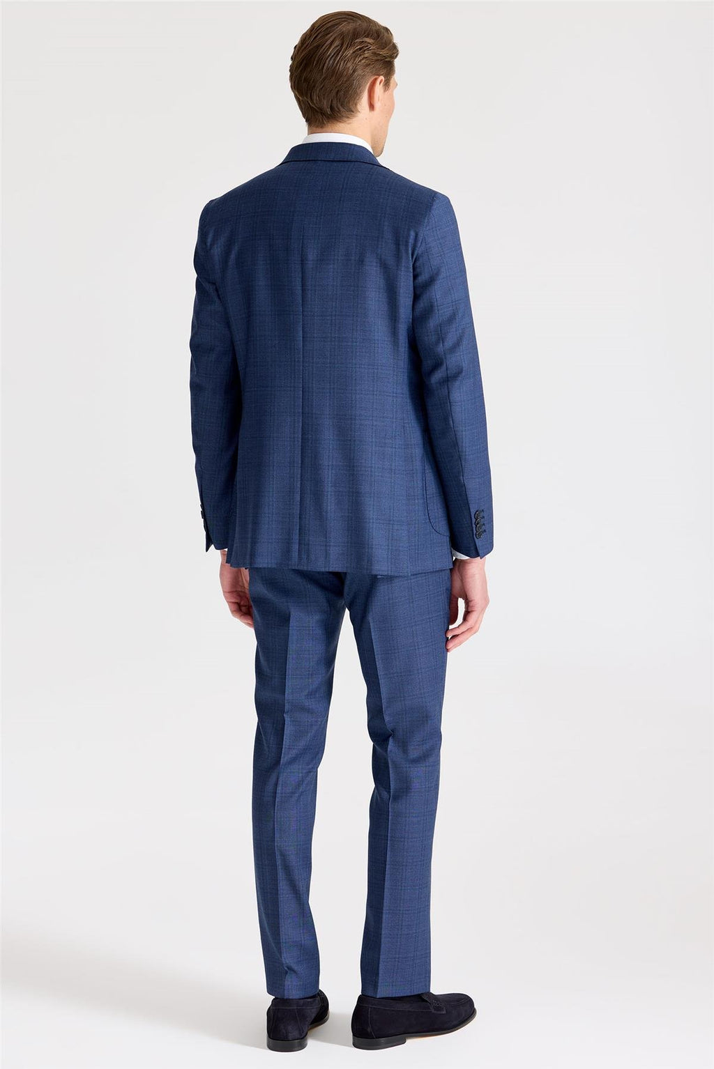 Mavi Kareli Yün Takım Elbise