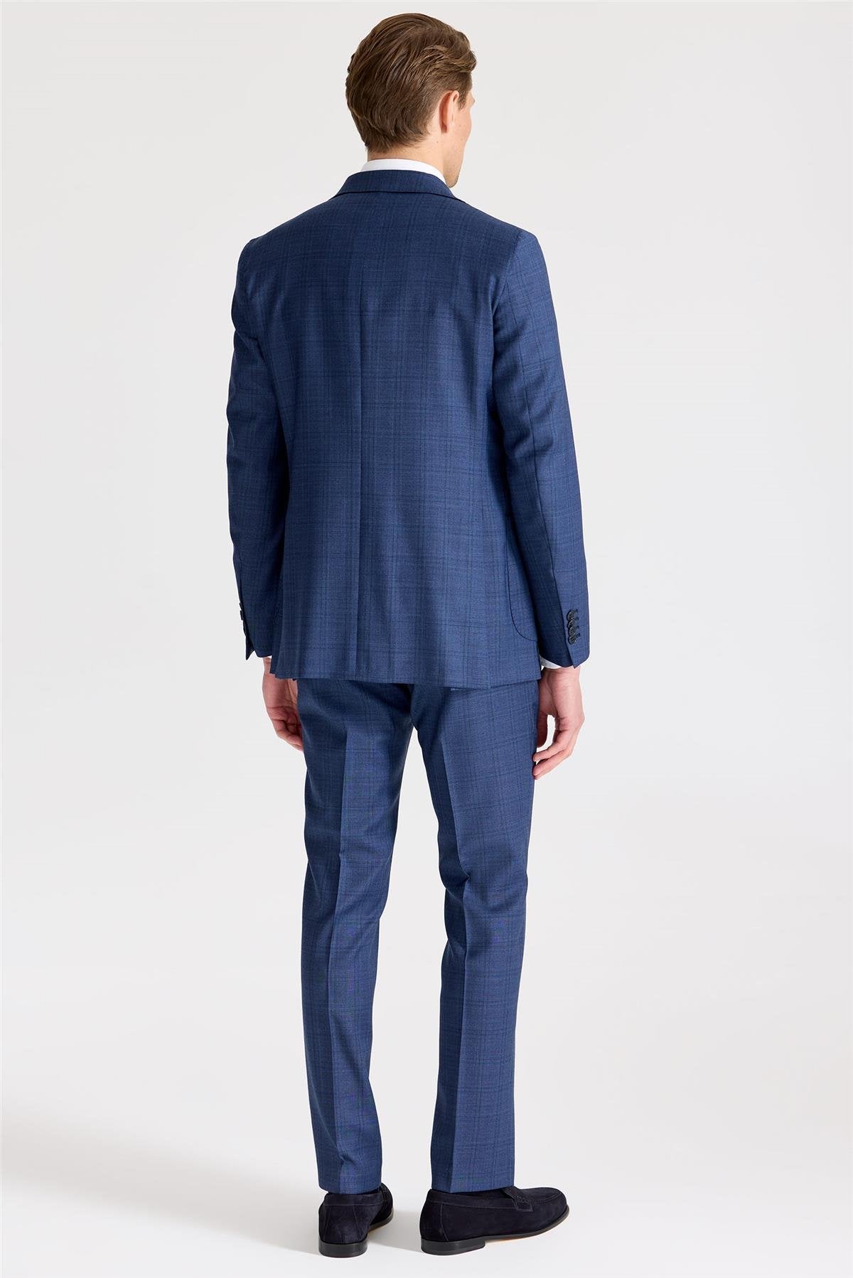 Mavi Kareli Yün Takım Elbise