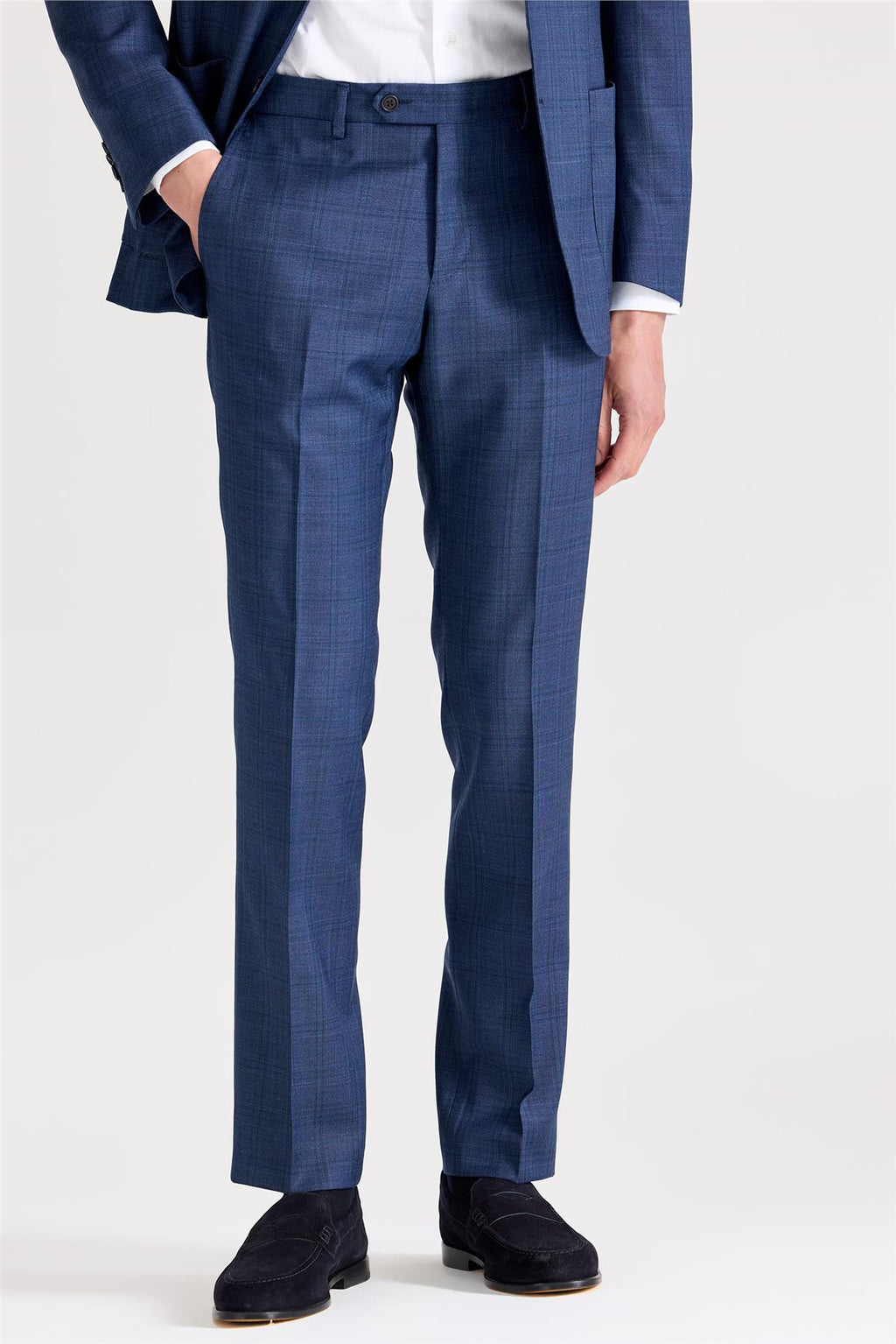 Mavi Kareli Yün Takım Elbise