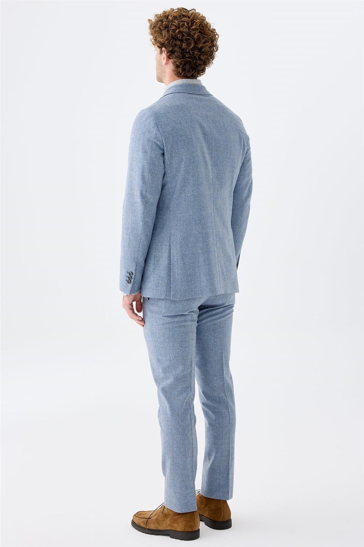 Mavi Kareli Yün Takım Elbise - Image 4