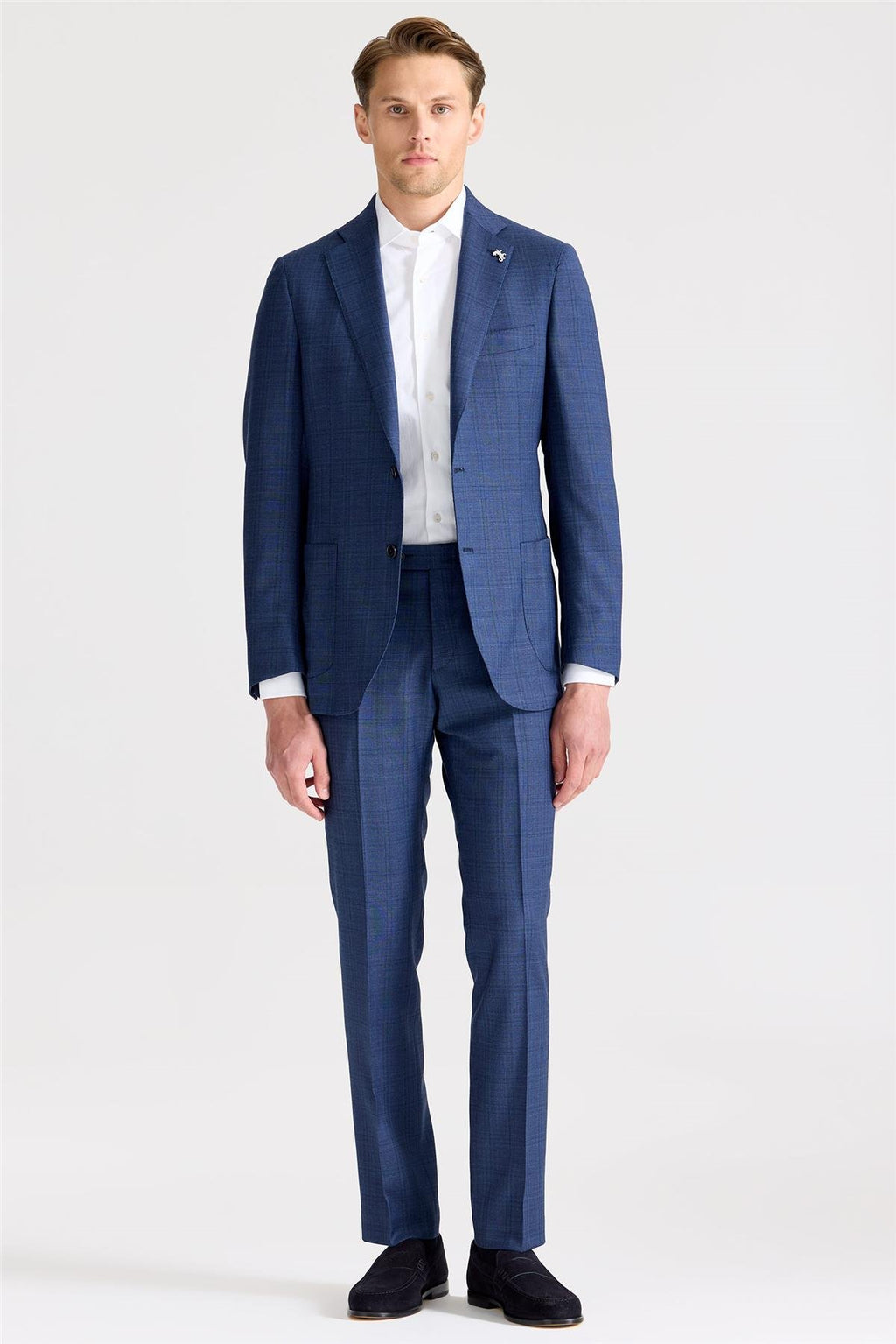 Mavi Kareli Yün Takım Elbise