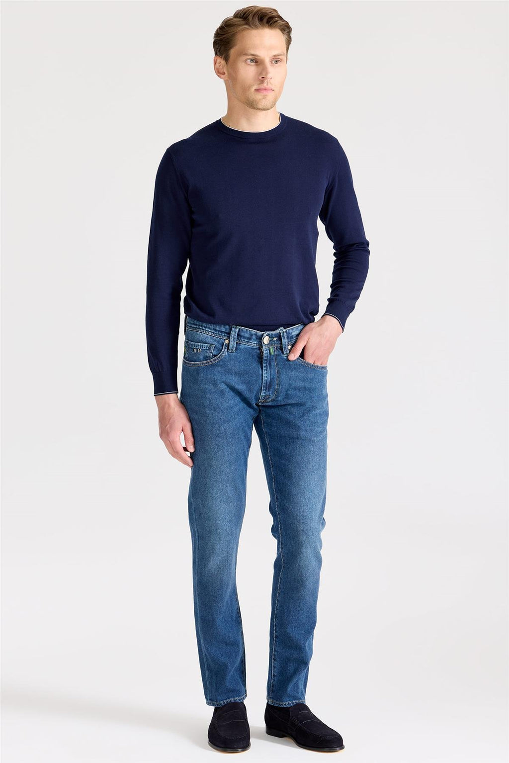 Mavi Kaşmirli Denim Pantolon