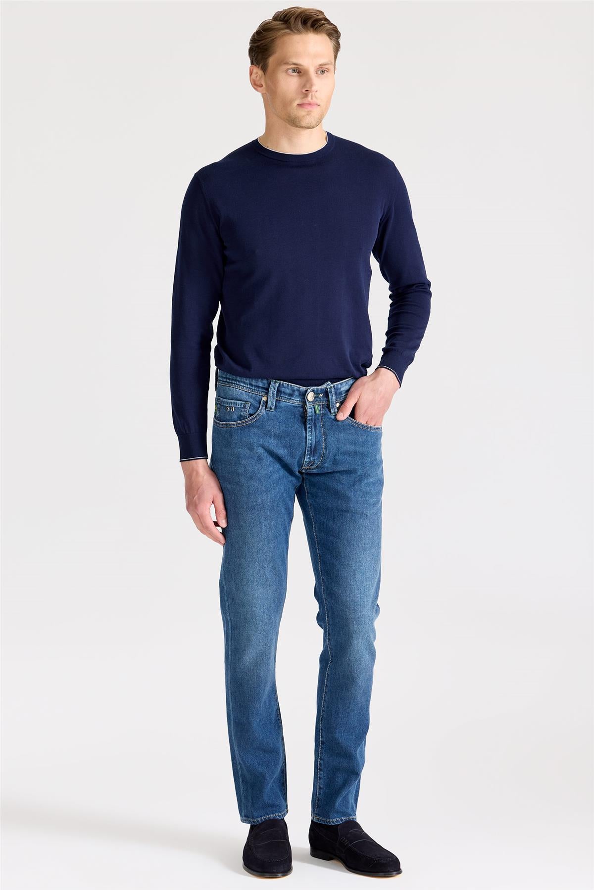 Mavi Kaşmirli Denim Pantolon - 3