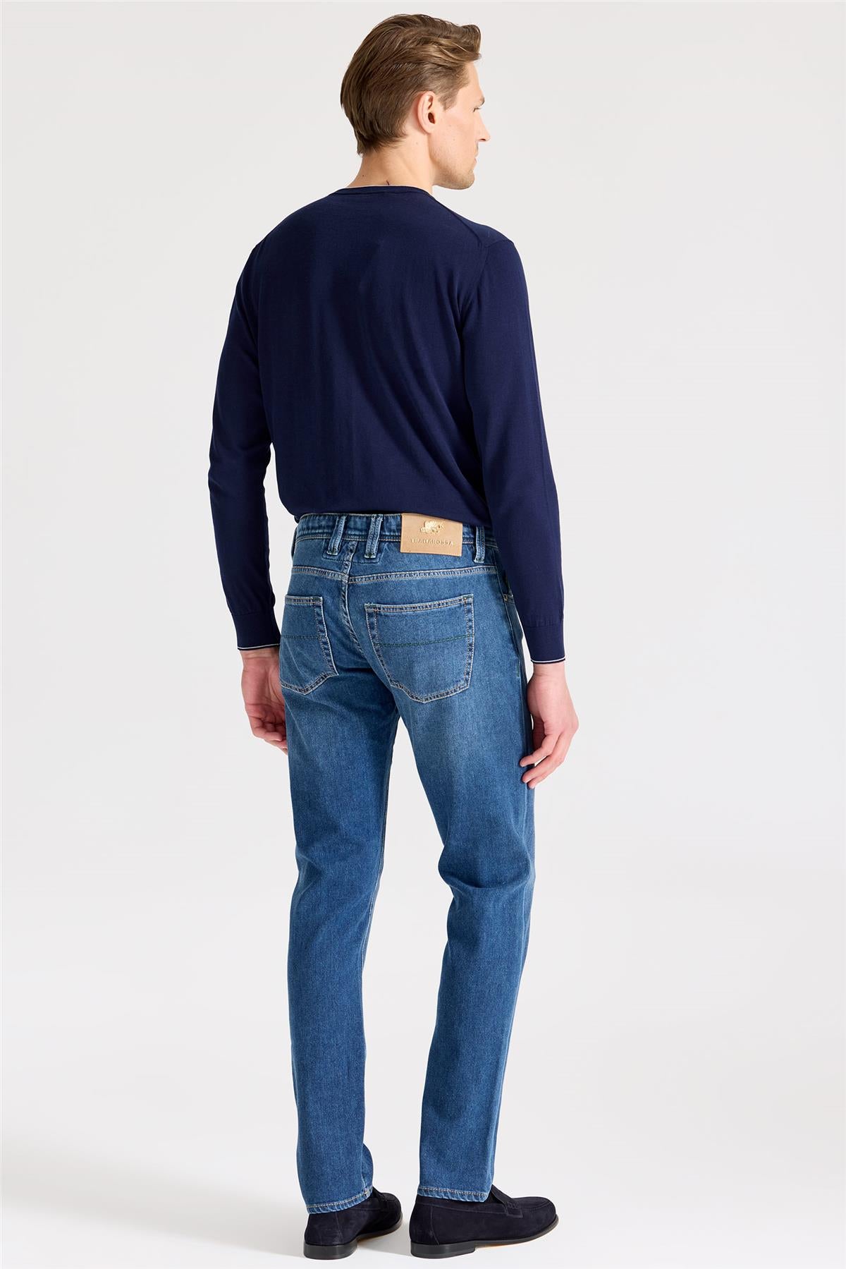 Mavi Kaşmirli Denim Pantolon - 4