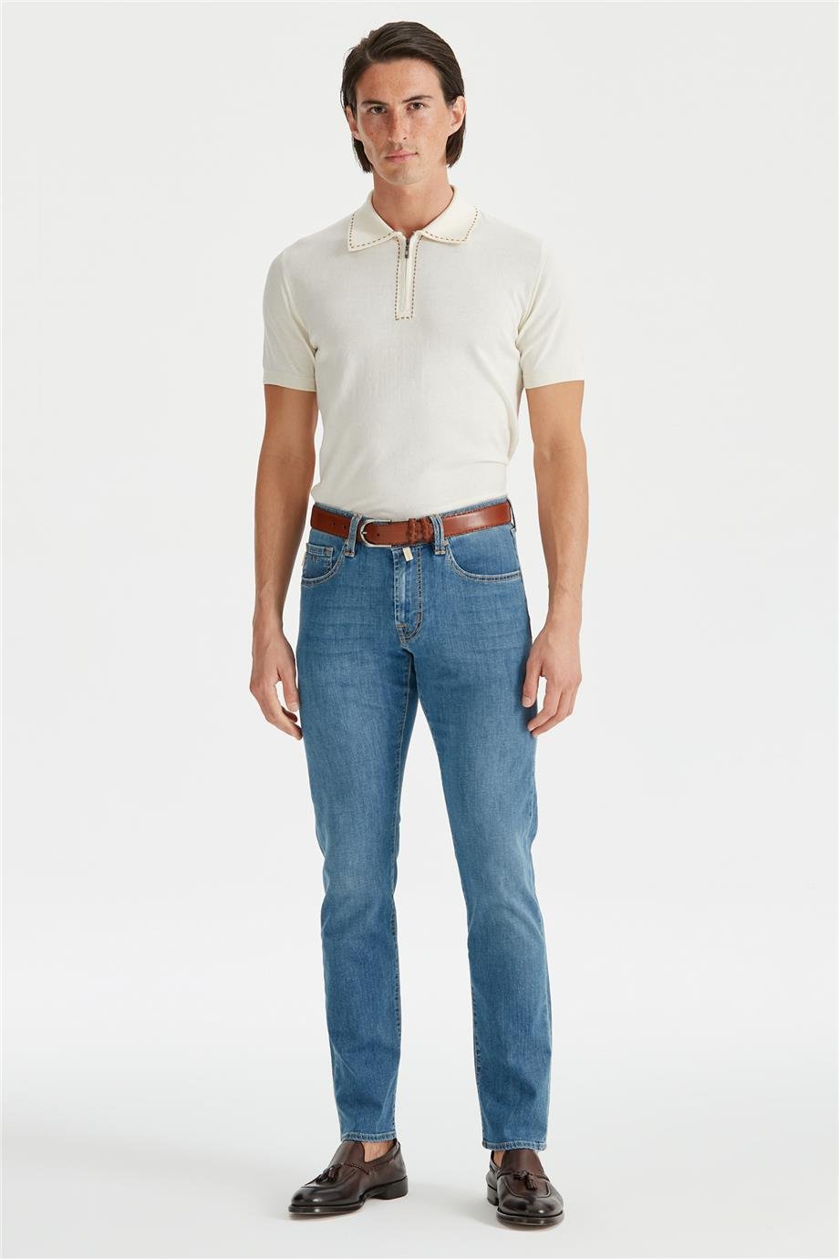 Mavi Keten Karışımlı Denim Pantolon - Image 1