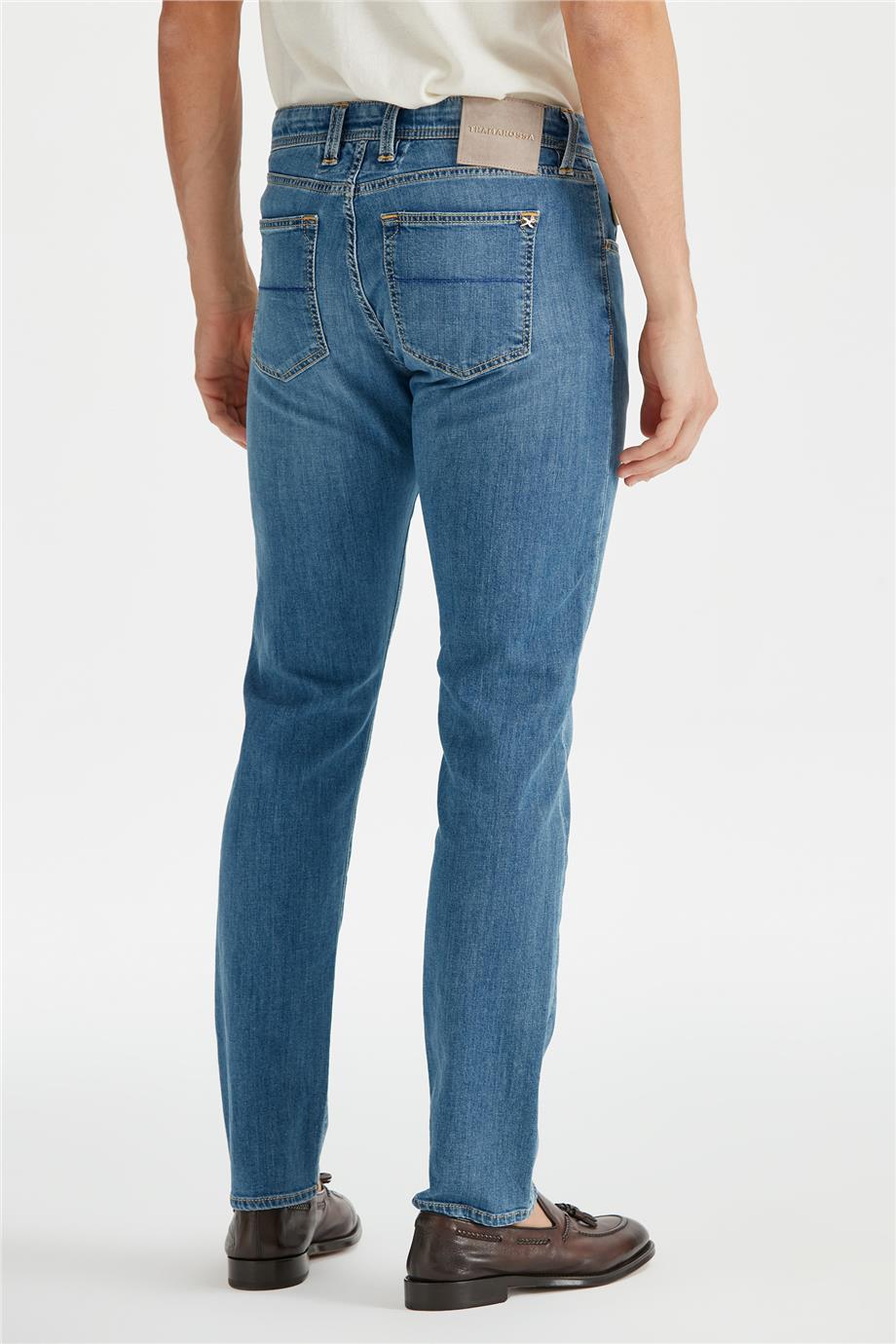 Mavi Keten Karışımlı Denim Pantolon - 7