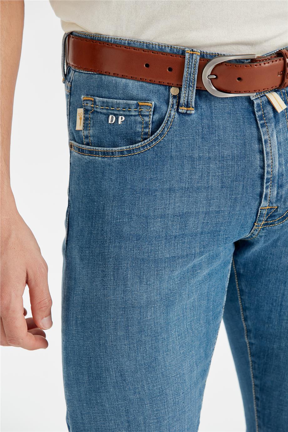 Mavi Keten Karışımlı Denim Pantolon - 4