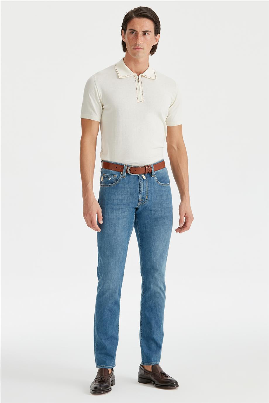 Mavi Keten Karışımlı Denim Pantolon - 2