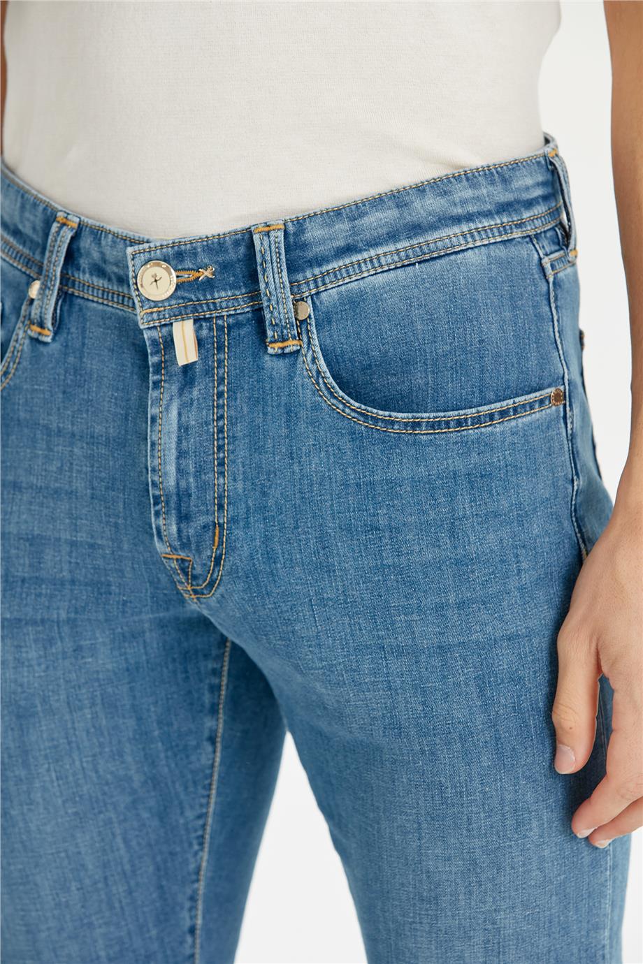 Mavi Keten Karışımlı Denim Pantolon - 5
