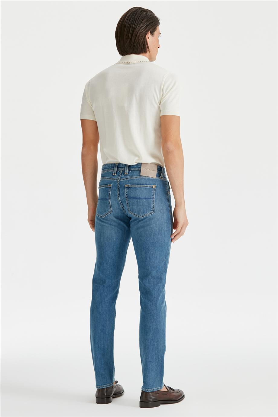 Mavi Keten Karışımlı Denim Pantolon - 6