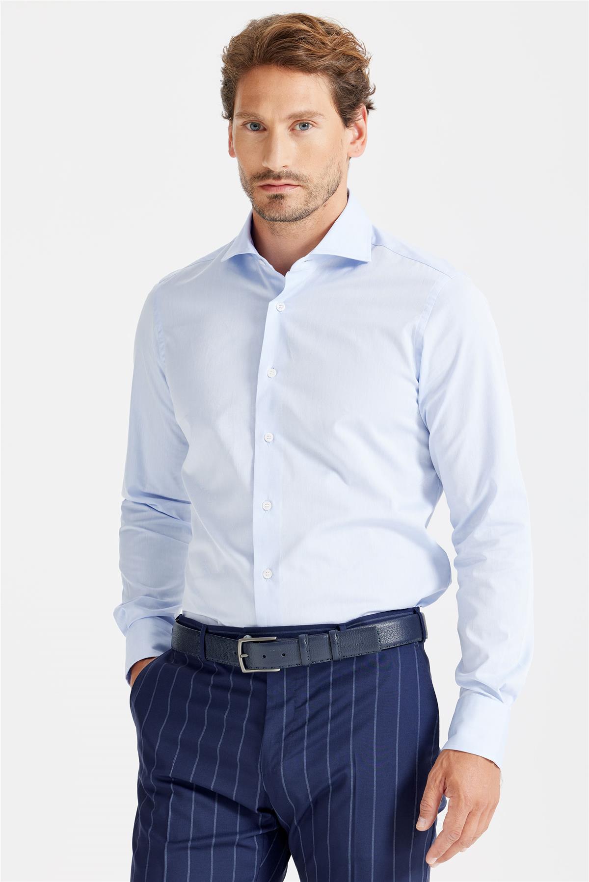 Mavi Klasik Pamuk Gömlek - Image 5