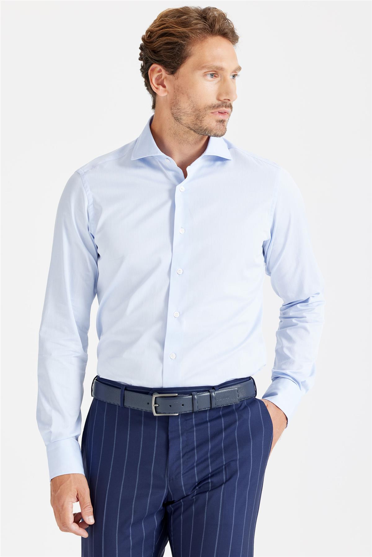 Mavi Klasik Pamuk Gömlek - Image 3