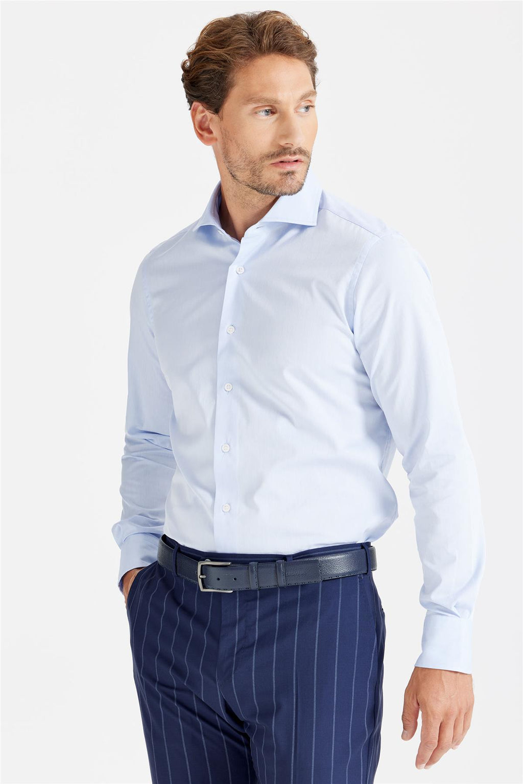 Mavi Klasik Pamuk Gömlek - Image 4