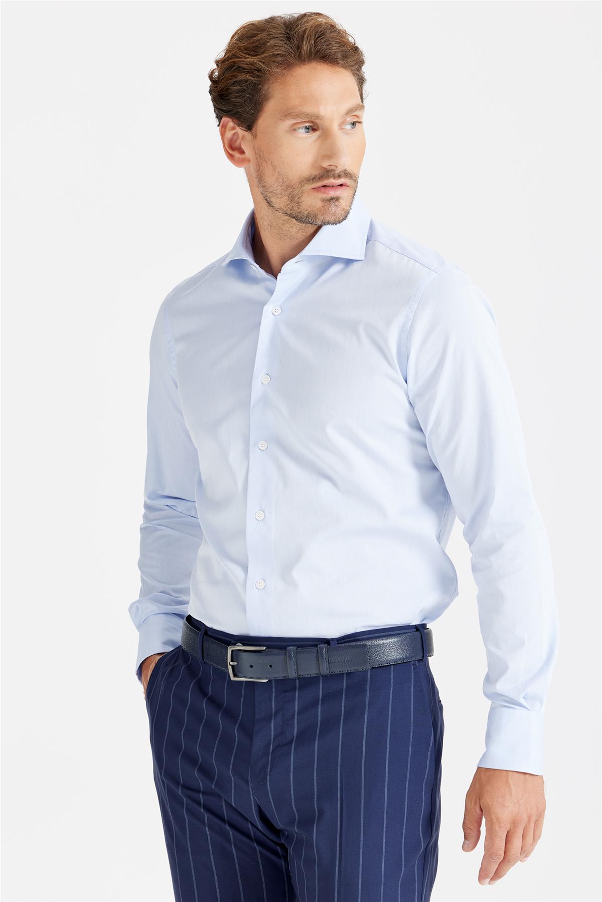 Mavi Klasik Pamuk Gömlek - Image 4