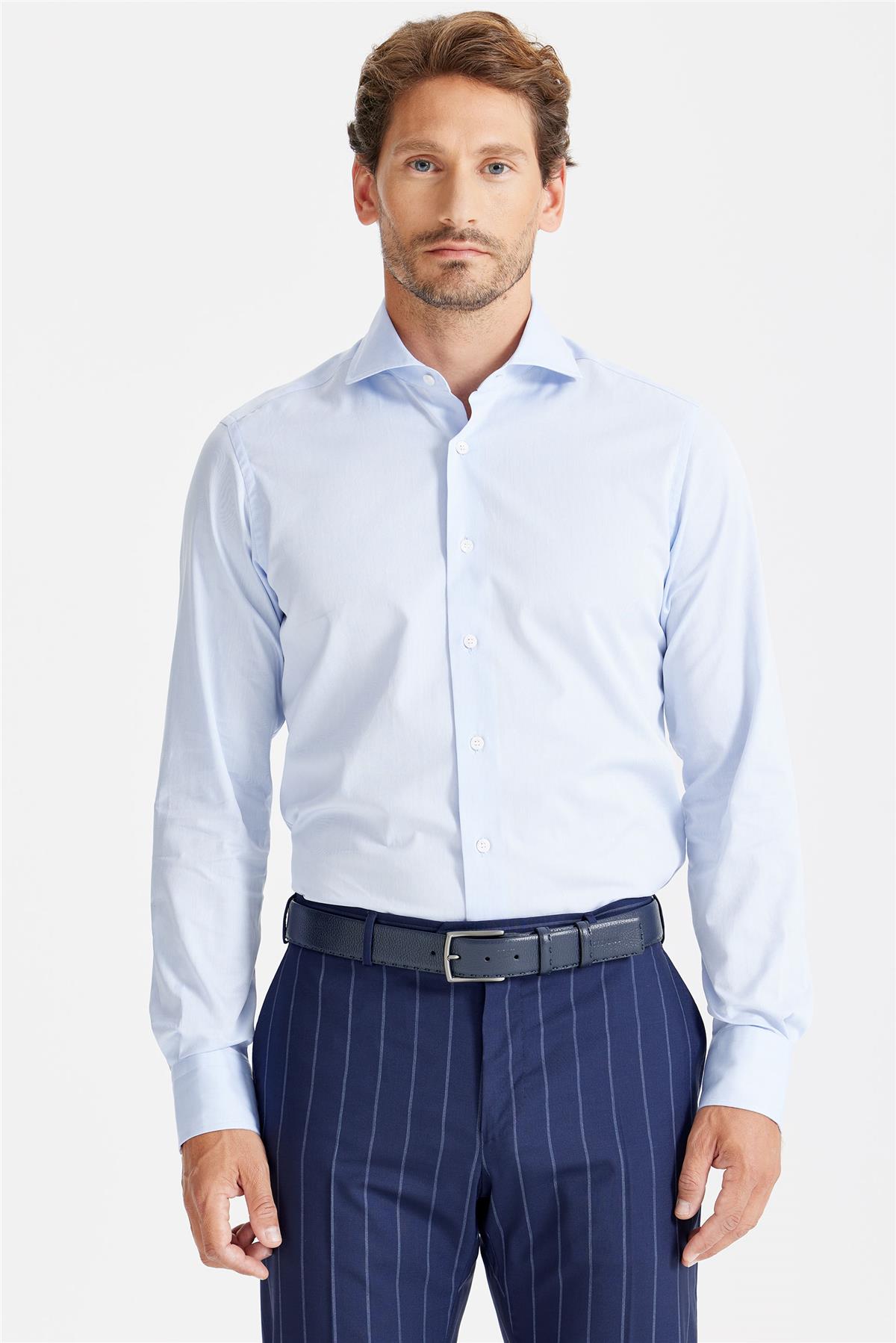 Mavi Klasik Pamuk Gömlek - Image 1