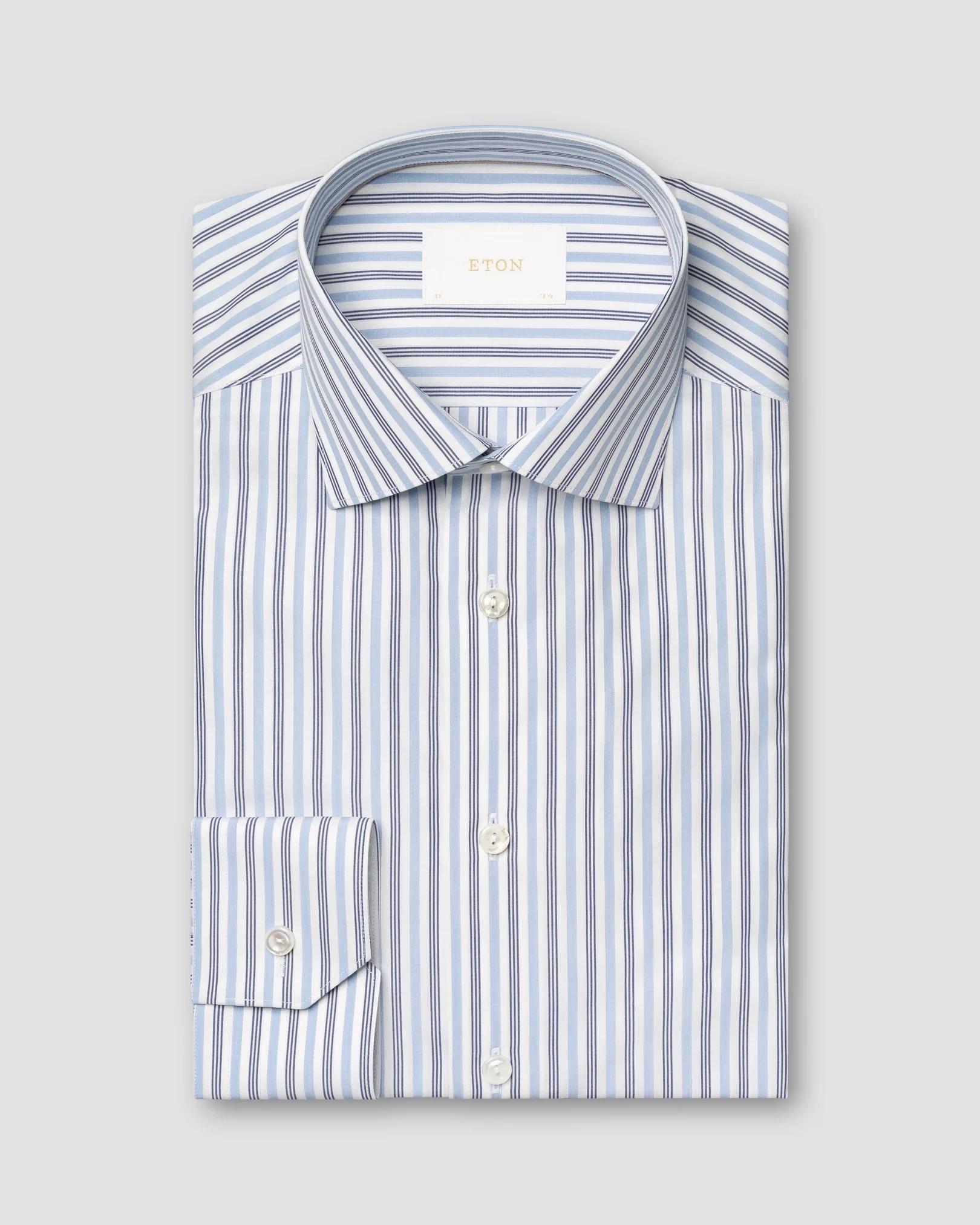 Mavi Lacivert  Çizgili Elevated Pique Gömlek - Image 1