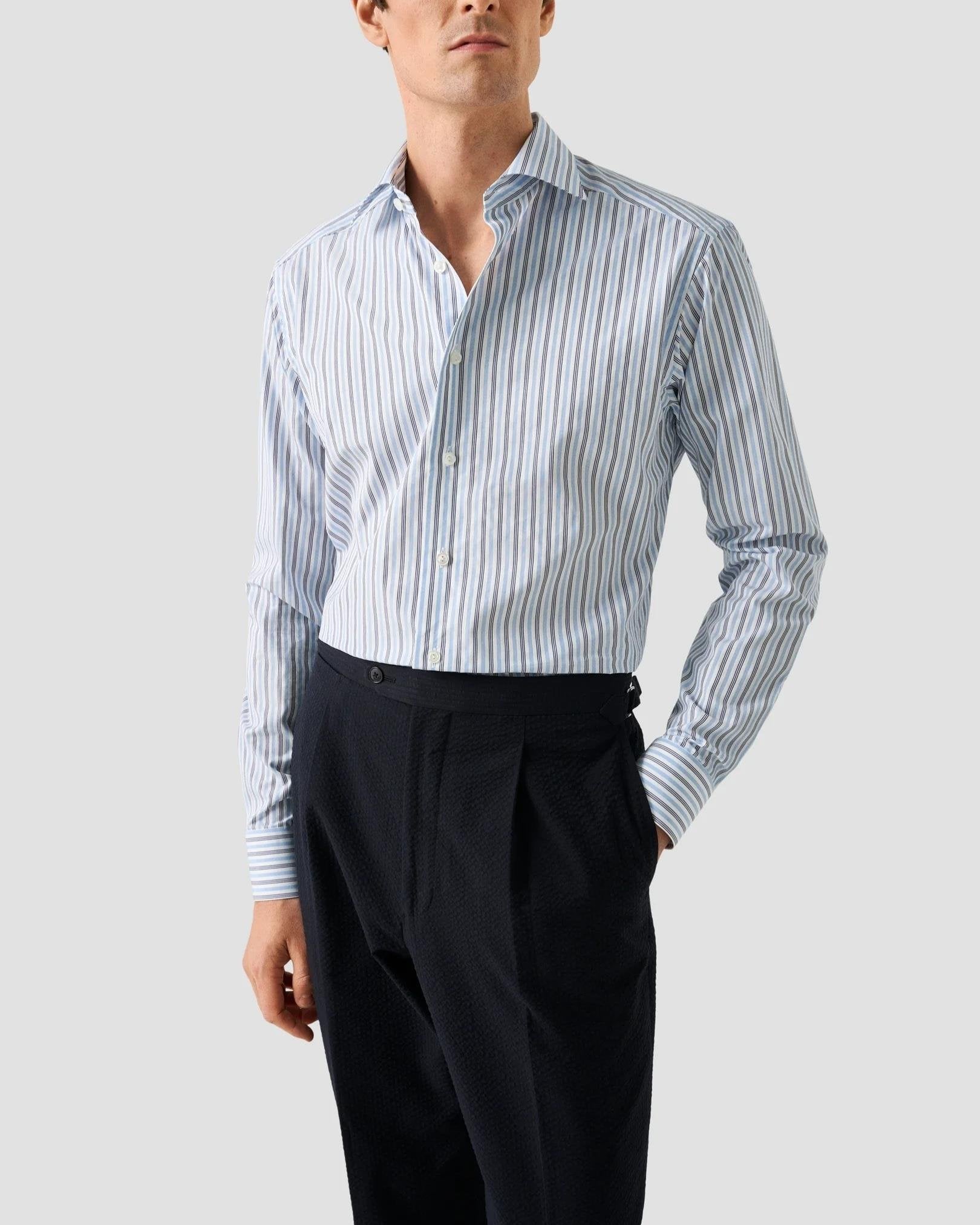 Mavi Lacivert  Çizgili Elevated Pique Gömlek - Image 4