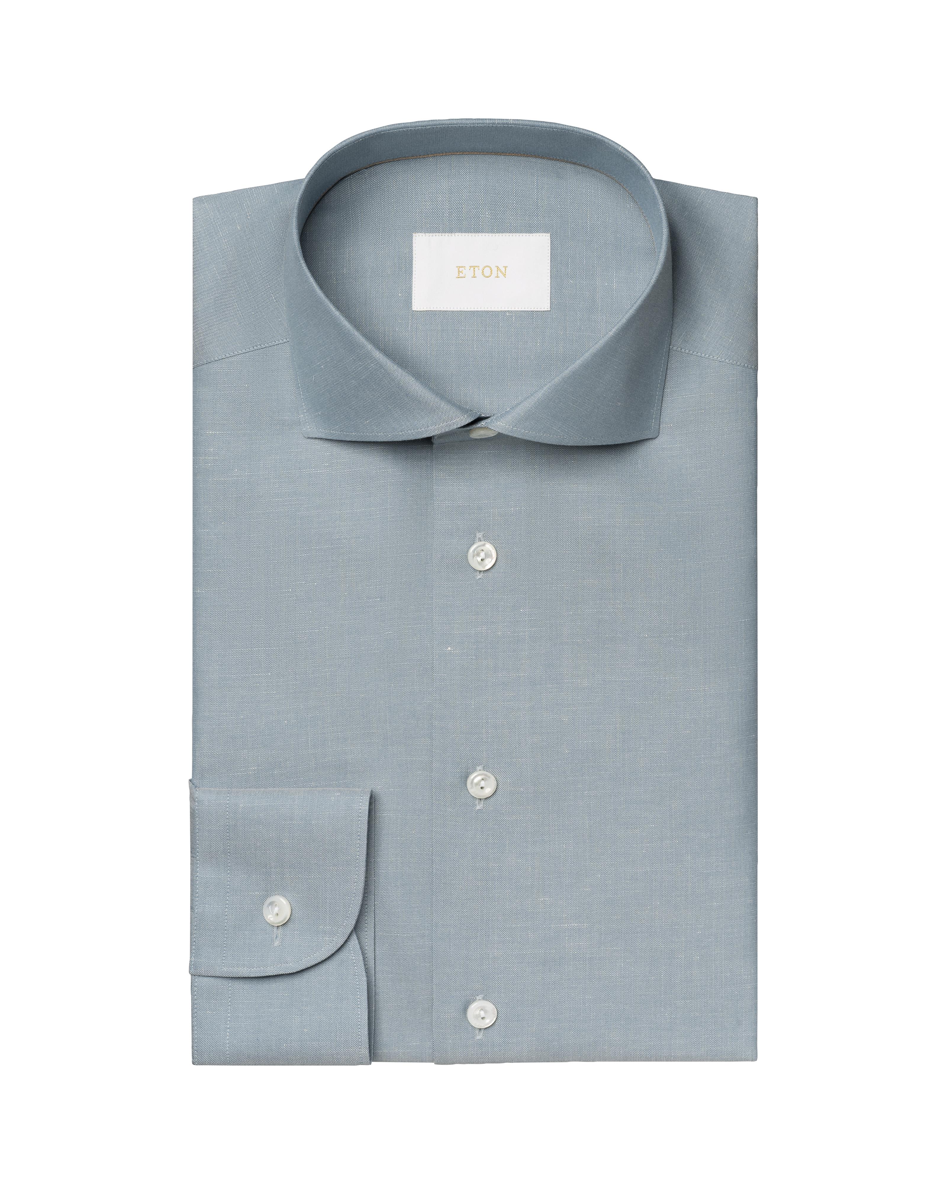 Mavi Pamuk Keten İpek Gömlek - Image 1