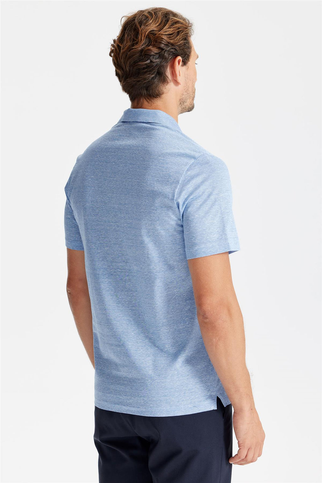 Mavi Pamuk Keten Polo Yaka T-Shirt - 7
