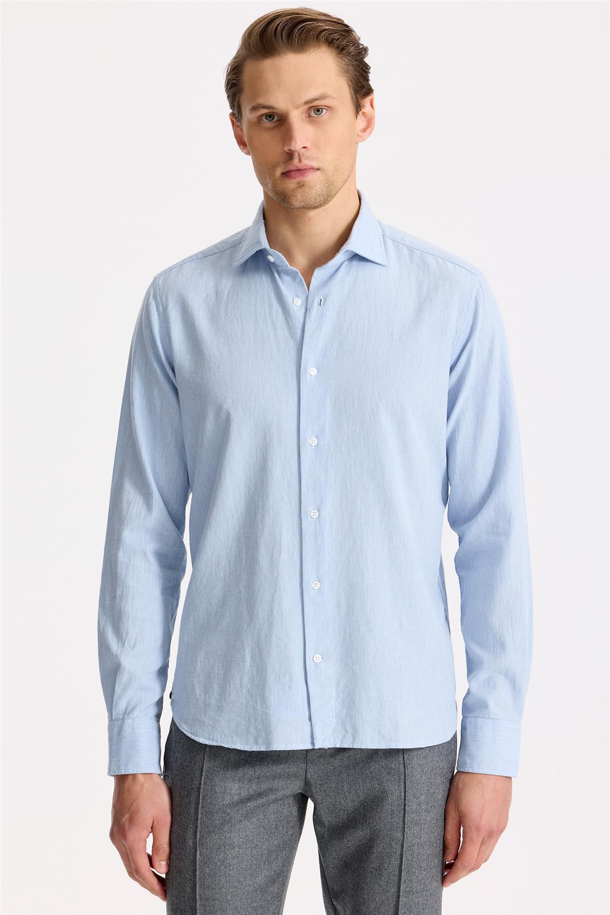 Mavi Pamuk Teknik Gömlek - Image 1