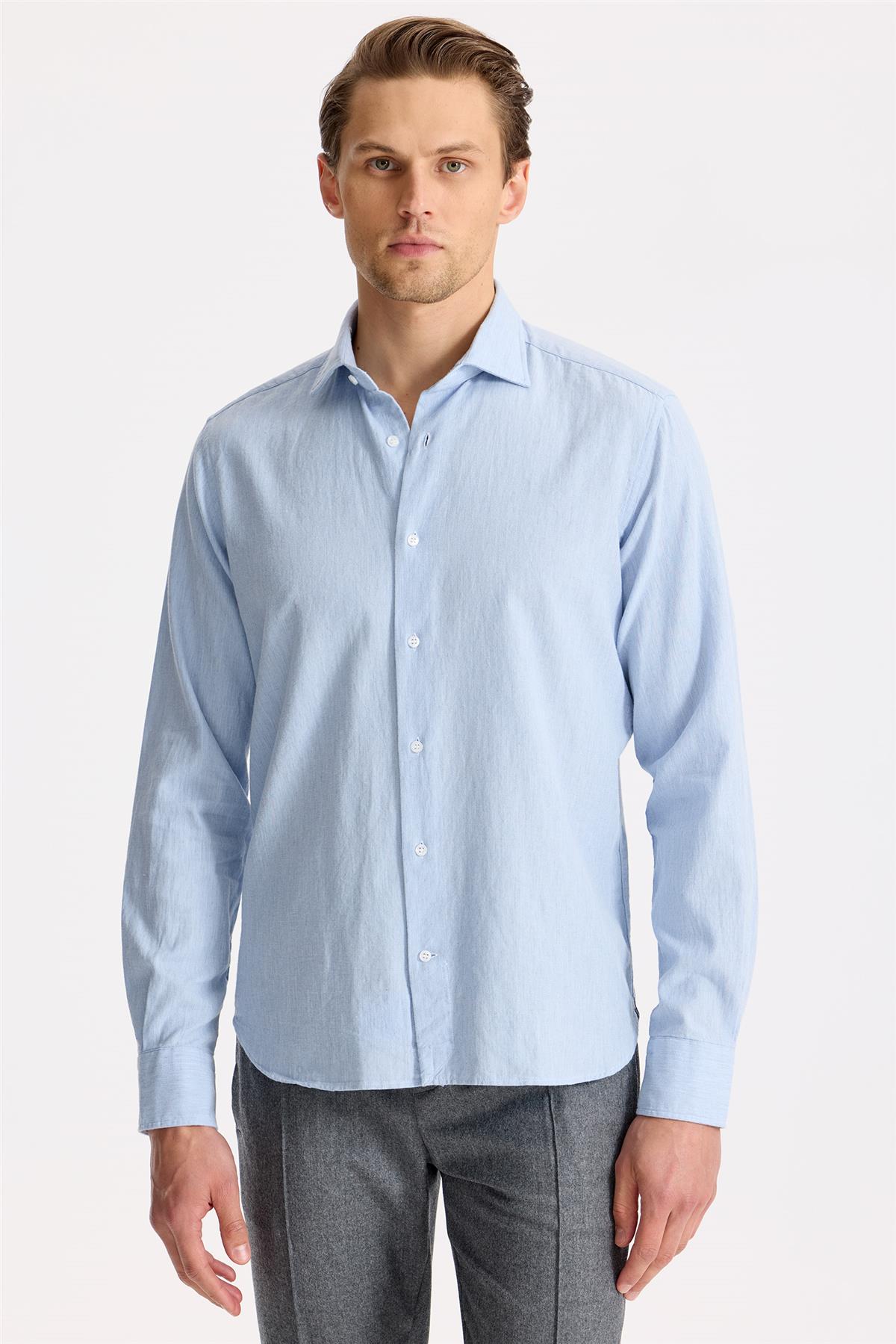 Mavi Pamuk Teknik Gömlek - Image 2