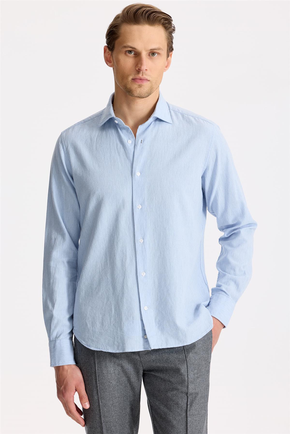 Mavi Pamuk Teknik Gömlek - Image 3
