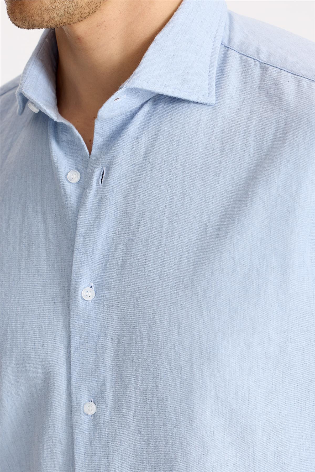 Mavi Pamuk Teknik Gömlek - Image 4