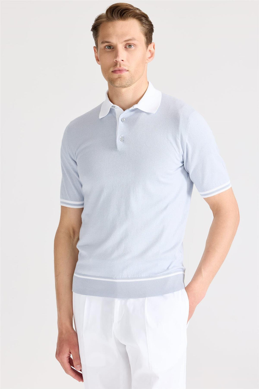 Mavi Polo Yaka Pamuk Triko - Image 1