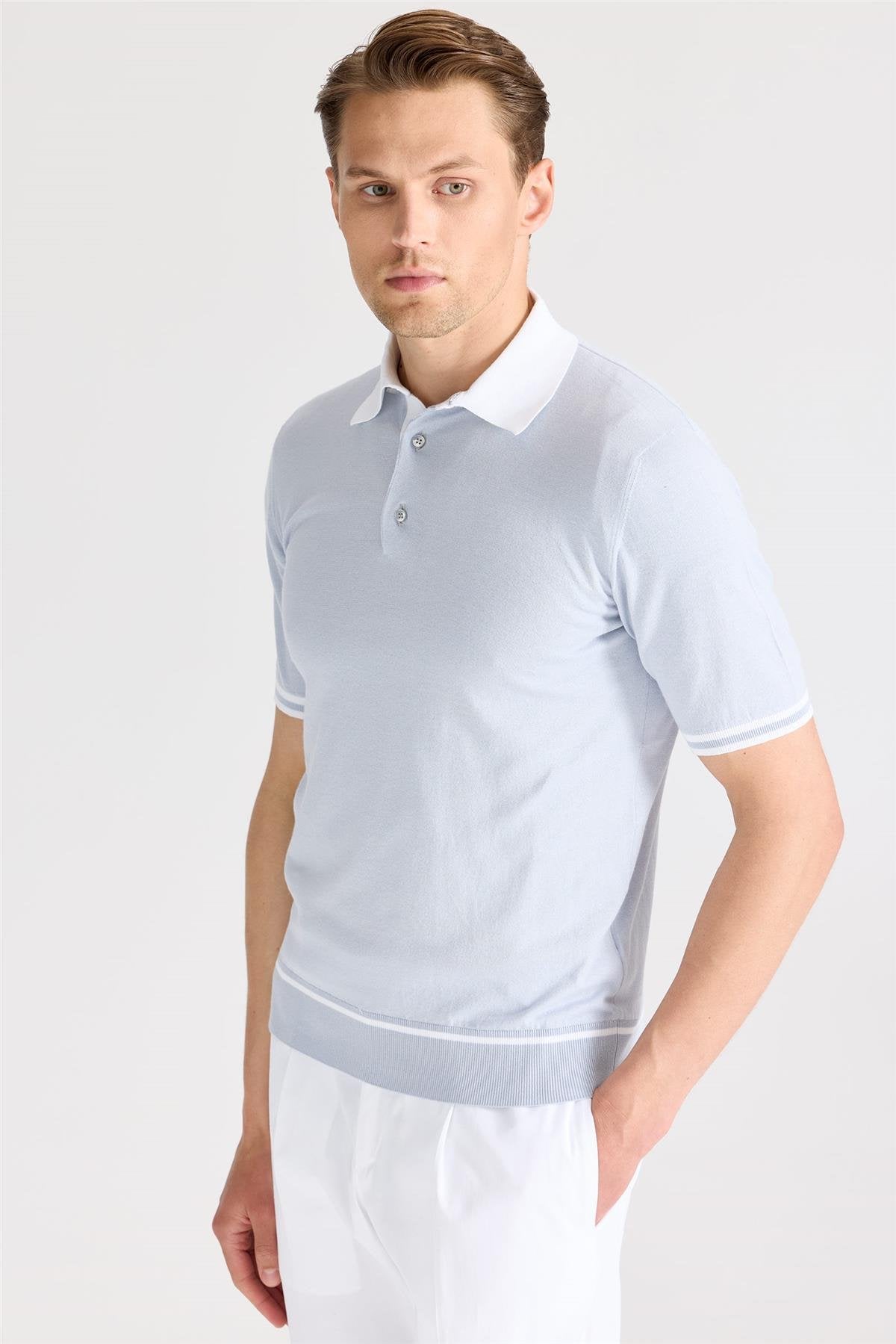 Mavi Polo Yaka Pamuk Triko - Image 4