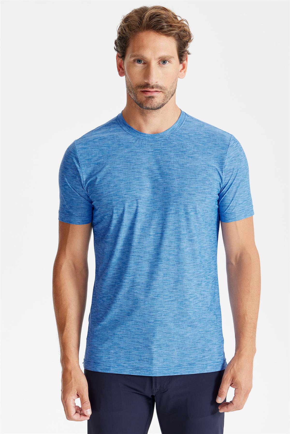 Mavi Sıfır Yaka Teknik Kumaş T-Shirt
