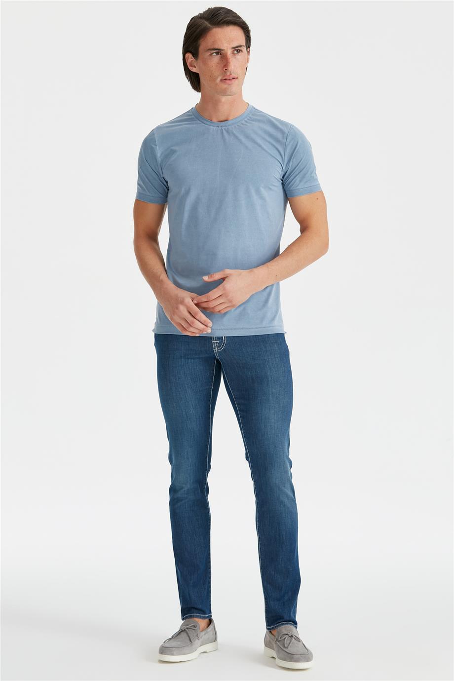 Mavi Sıfır Yaka Teknik Kumaş T-Shirt - 3