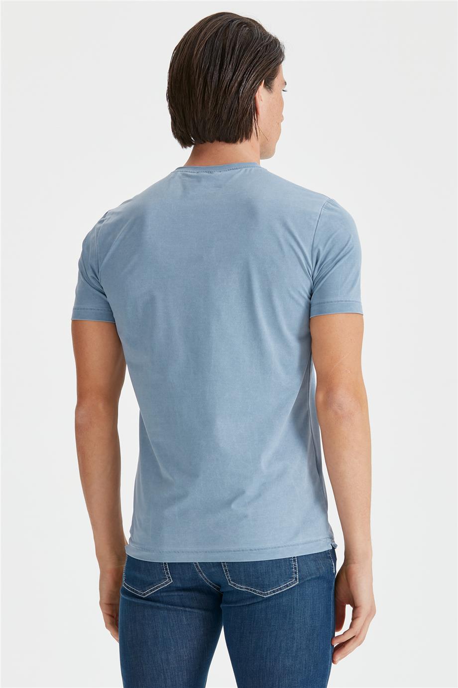 Mavi Sıfır Yaka Teknik Kumaş T-shirt