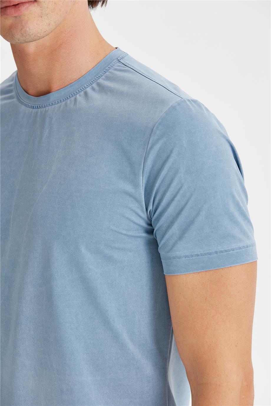 Mavi Sıfır Yaka Teknik Kumaş T-shirt